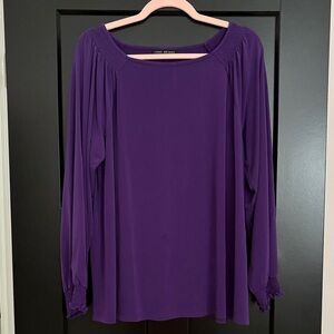 Lane Bryant Deep Purple, Long Sleeved, Ribbed, Elastic Cuffs Blouse. Size 14/16